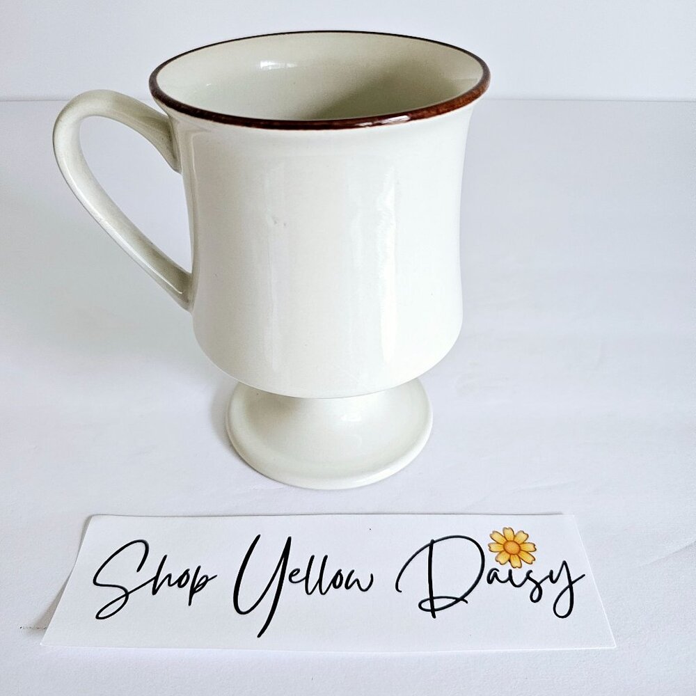 Vintage Ceramic Pedestal‎ Mug Made in Japan Brown Rim Ivory Japanese Mug~F190.2